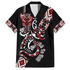Aotearoa Toitu Te Tiriti-Honour the Treaty Family Matching Off The Shoulder Long Sleeve Dress and Hawaiian Shirt Maori Taniwha Haka with Taniko and Tukutuku