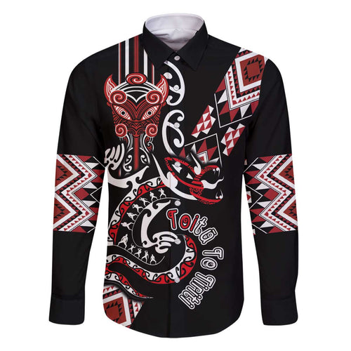 Aotearoa Toitu Te Tiriti-Honour the Treaty Family Matching Off The Shoulder Long Sleeve Dress and Hawaiian Shirt Maori Taniwha Haka with Taniko and Tukutuku