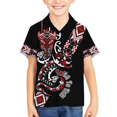 Aotearoa Toitu Te Tiriti-Honour the Treaty Family Matching Off The Shoulder Long Sleeve Dress and Hawaiian Shirt Maori Taniwha Haka with Taniko and Tukutuku