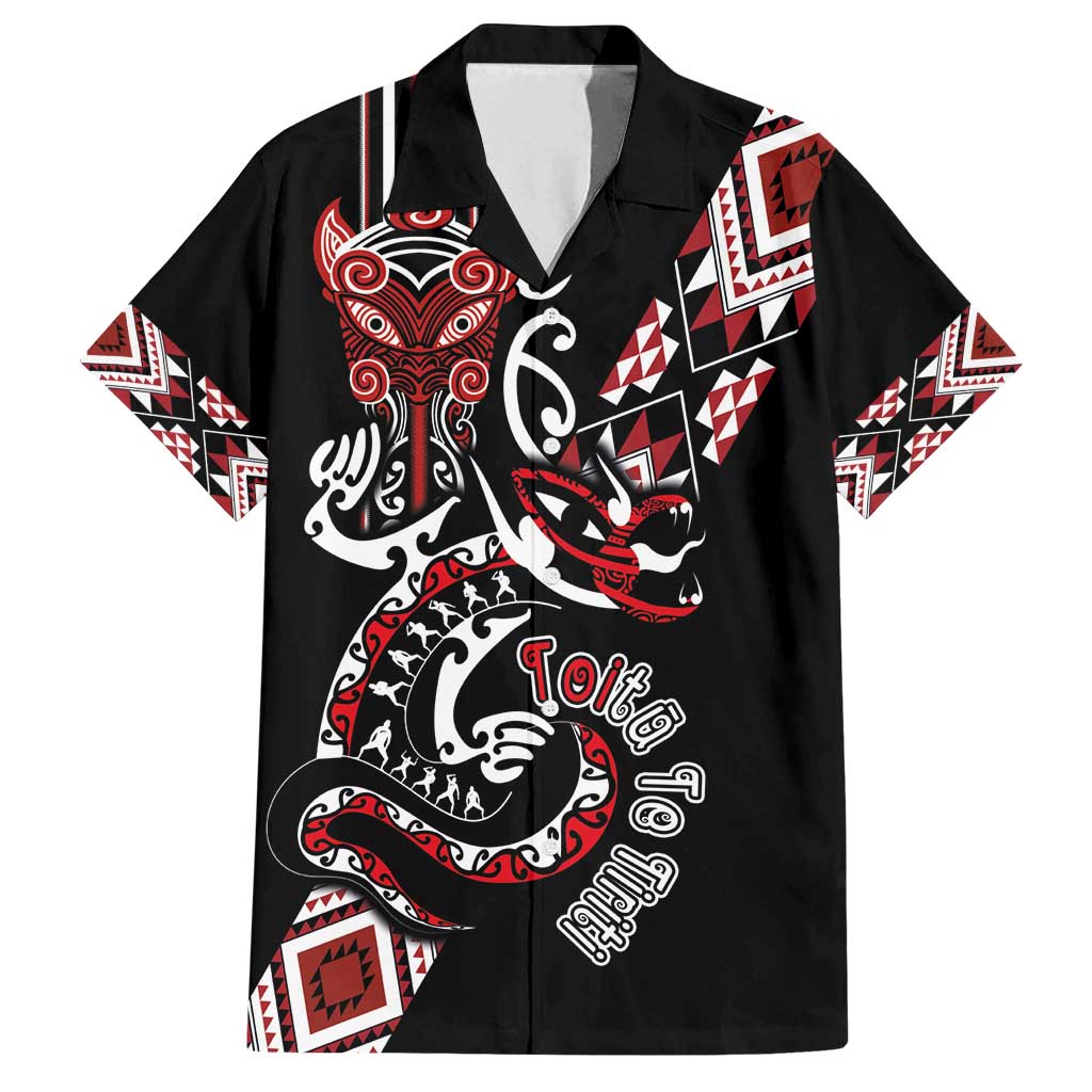 Aotearoa Toitu Te Tiriti-Honour the Treaty Family Matching Off Shoulder Maxi Dress and Hawaiian Shirt Maori Taniwha Haka with Taniko and Tukutuku
