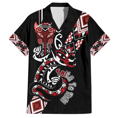 Aotearoa Toitu Te Tiriti-Honour the Treaty Family Matching Off Shoulder Maxi Dress and Hawaiian Shirt Maori Taniwha Haka with Taniko and Tukutuku