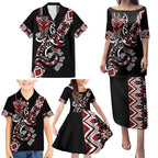 Aotearoa Toitu Te Tiriti-Honour the Treaty Family Matching Puletasi and Hawaiian Shirt Maori Taniwha Haka with Taniko and Tukutuku