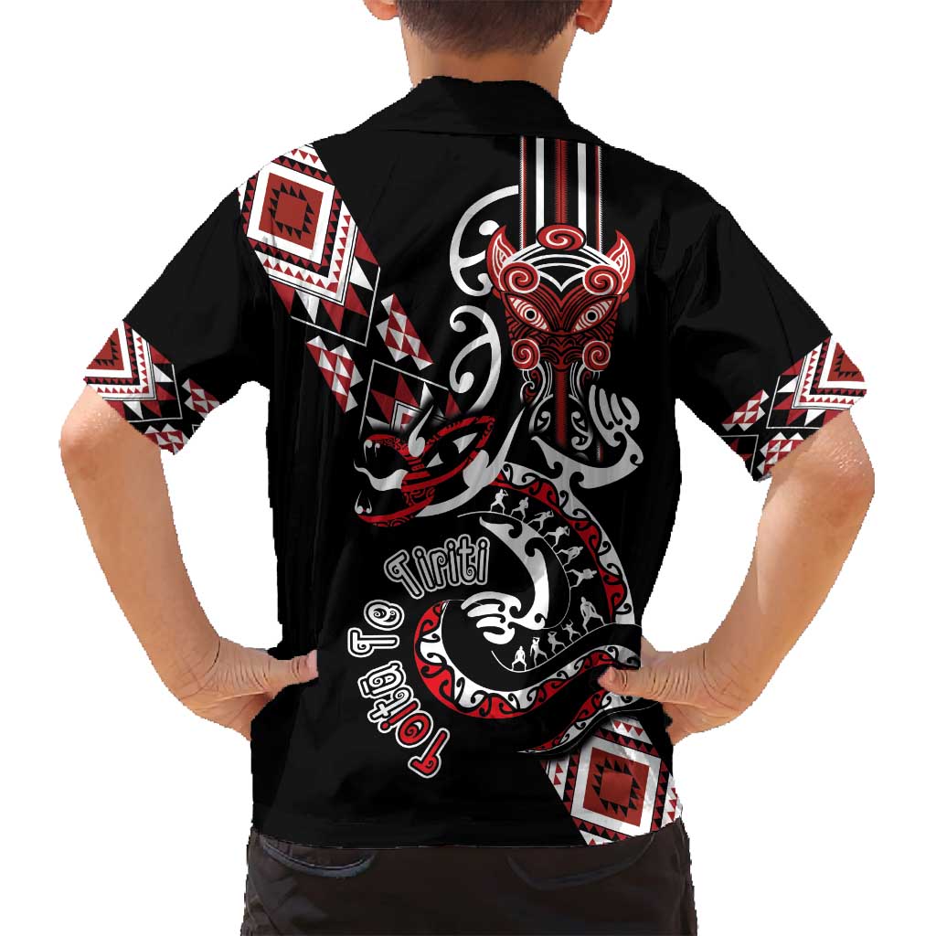 Aotearoa Toitu Te Tiriti-Honour the Treaty Family Matching Puletasi and Hawaiian Shirt Maori Taniwha Haka with Taniko and Tukutuku