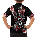 Aotearoa Toitu Te Tiriti-Honour the Treaty Family Matching Puletasi and Hawaiian Shirt Maori Taniwha Haka with Taniko and Tukutuku
