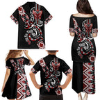 Aotearoa Toitu Te Tiriti-Honour the Treaty Family Matching Puletasi and Hawaiian Shirt Maori Taniwha Haka with Taniko and Tukutuku