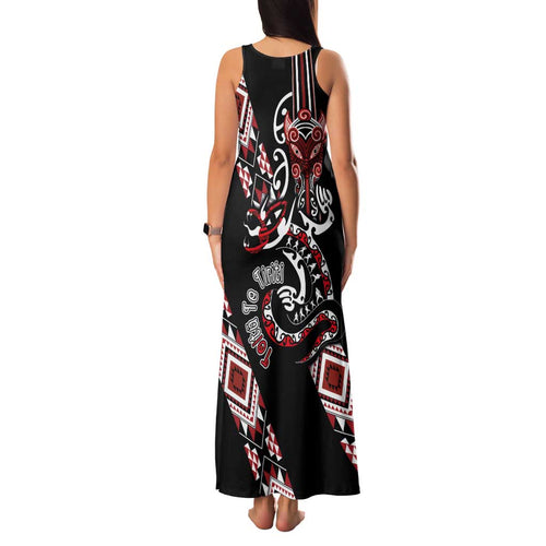 Aotearoa Toitu Te Tiriti-Honour the Treaty Family Matching Tank Maxi Dress and Hawaiian Shirt Maori Taniwha Haka with Taniko and Tukutuku