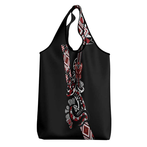 Aotearoa Toitu Te Tiriti-Honour the Treaty Grocery Bag Maori Taniwha Haka with Taniko and Tukutuku