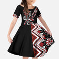 Aotearoa Toitu Te Tiriti-Honour the Treaty Kid Short Sleeve Dress Maori Taniwha Haka with Taniko and Tukutuku