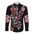 Aotearoa Toitu Te Tiriti-Honour the Treaty Long Sleeve Button Shirt Maori Taniwha Haka with Taniko and Tukutuku