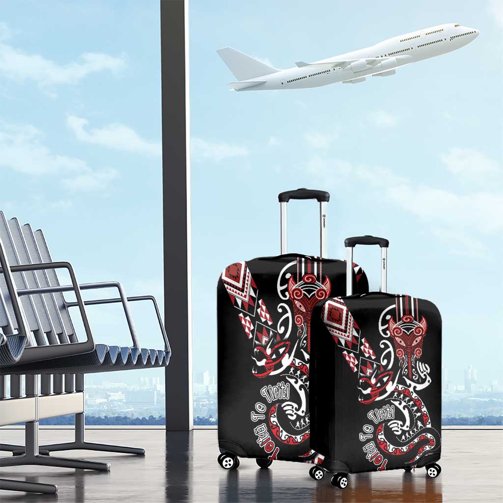 Aotearoa Toitu Te Tiriti-Honour the Treaty Luggage Cover Maori Taniwha Haka with Taniko and Tukutuku