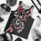 Aotearoa Toitu Te Tiriti-Honour the Treaty Men Tank Top Maori Taniwha Haka with Taniko and Tukutuku