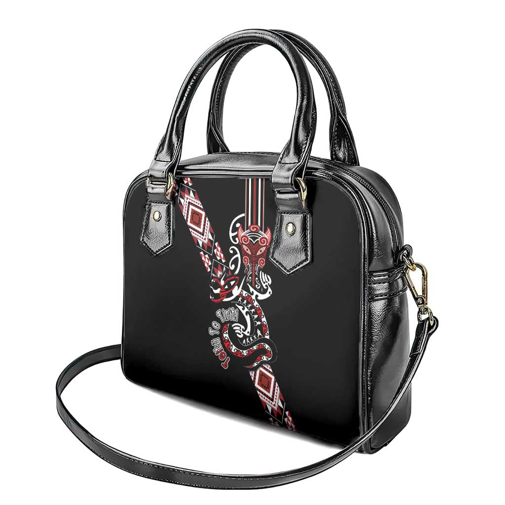 Aotearoa Toitu Te Tiriti-Honour the Treaty Shoulder Handbag Maori Taniwha Haka with Taniko and Tukutuku
