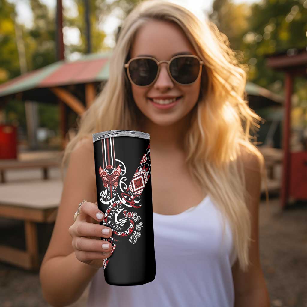 Aotearoa Toitu Te Tiriti-Honour the Treaty Skinny Tumbler Maori Taniwha Haka with Taniko and Tukutuku