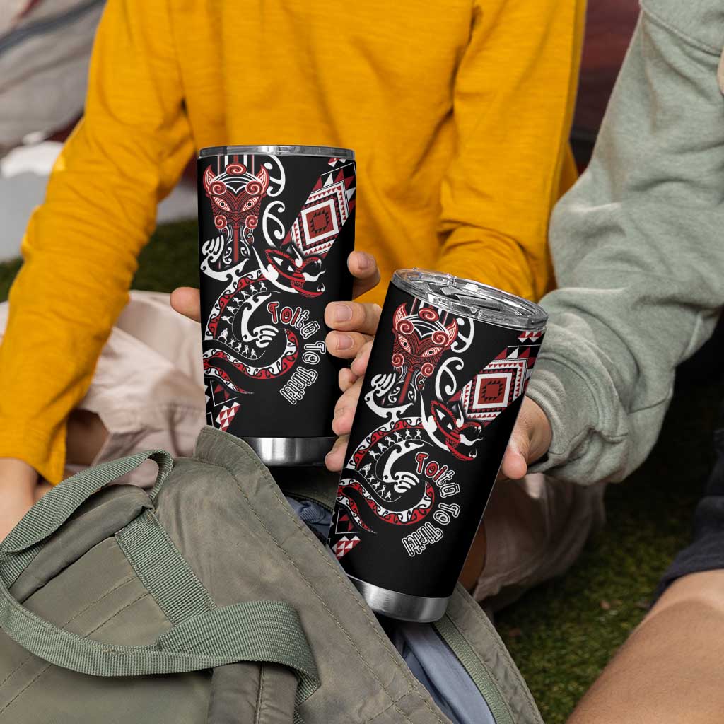 Aotearoa Toitu Te Tiriti-Honour the Treaty Tumbler Cup Maori Taniwha Haka with Taniko and Tukutuku