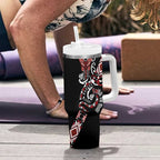 Aotearoa Toitu Te Tiriti-Honour the Treaty Tumbler With Handle Maori Taniwha Haka with Taniko and Tukutuku