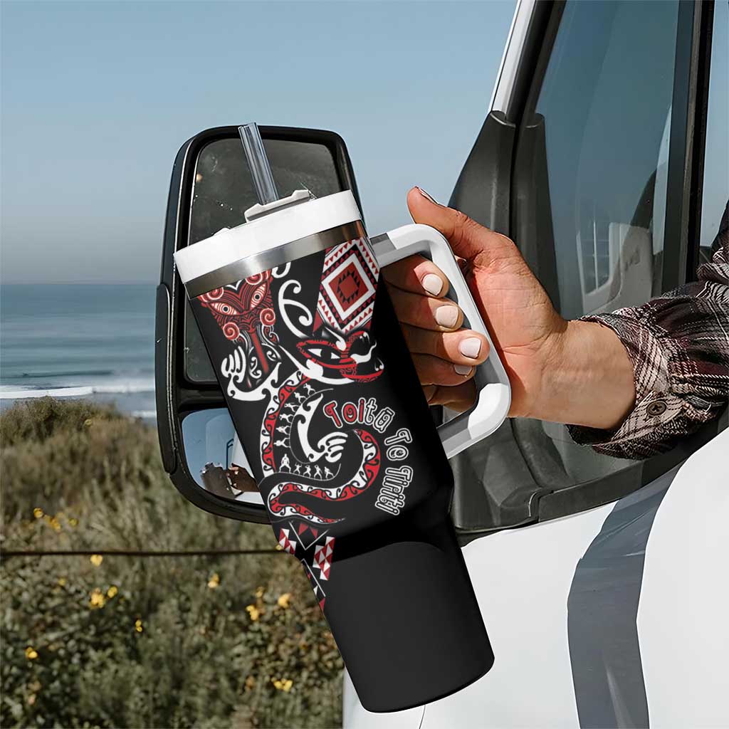 Aotearoa Toitu Te Tiriti-Honour the Treaty Tumbler With Handle Maori Taniwha Haka with Taniko and Tukutuku