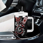 Aotearoa Toitu Te Tiriti-Honour the Treaty Tumbler With Handle Maori Taniwha Haka with Taniko and Tukutuku