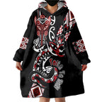 Aotearoa Toitu Te Tiriti-Honour the Treaty Wearable Blanket Hoodie Maori Taniwha Haka with Taniko and Tukutuku