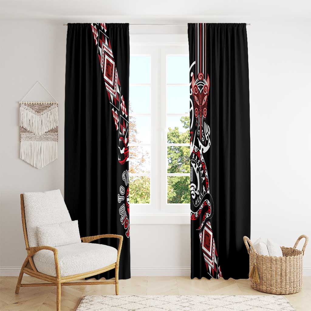 Aotearoa Toitu Te Tiriti-Honour the Treaty Window Curtain Maori Taniwha Haka with Taniko and Tukutuku