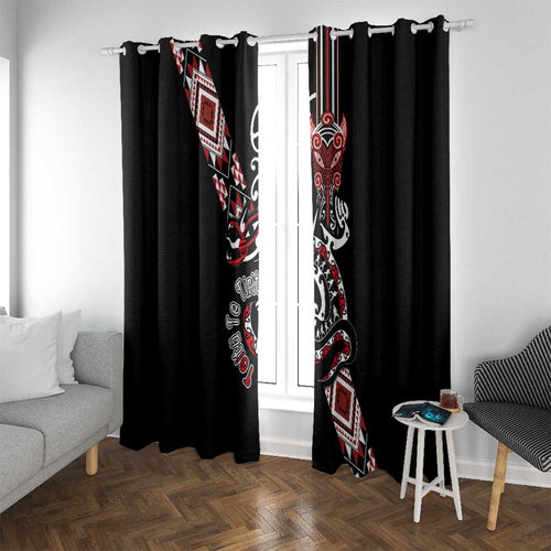 Aotearoa Toitu Te Tiriti-Honour the Treaty Window Curtain Maori Taniwha Haka with Taniko and Tukutuku