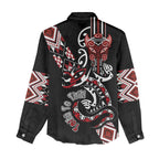 Aotearoa Toitu Te Tiriti-Honour the Treaty Women Casual Shirt Maori Taniwha Haka with Taniko and Tukutuku