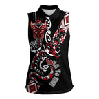 Aotearoa Toitu Te Tiriti-Honour the Treaty Women Sleeveless Polo Shirt Maori Taniwha Haka with Taniko and Tukutuku