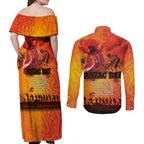 Australia and New Zealand ANZAC Day Couples Matching Off Shoulder Maxi Dress and Long Sleeve Button Shirt Soldiers Memories - Red Poppies with Aboriginal and Maori Art