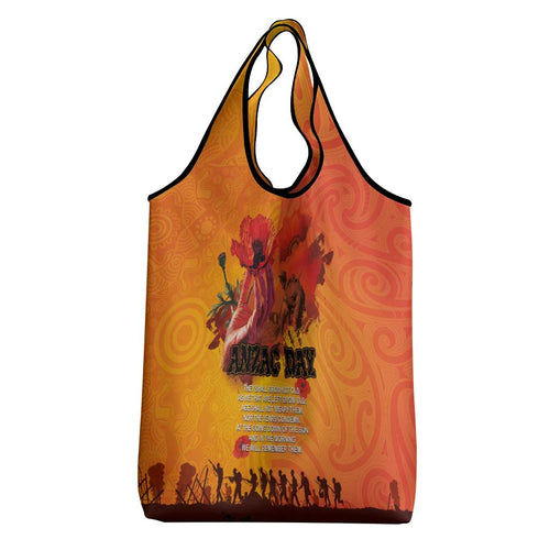 Australia and New Zealand ANZAC Day Grocery Bag Soldiers Memories - Red Poppies with Aboriginal and Maori Art