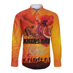 Australia and New Zealand ANZAC Day Long Sleeve Button Shirt Soldiers Memories - Red Poppies with Aboriginal and Maori Art
