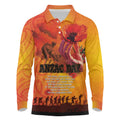 Australia and New Zealand ANZAC Day Long Sleeve Polo Shirt Soldiers Memories - Red Poppies with Aboriginal and Maori Art