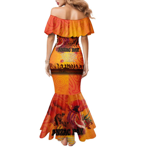 Australia and New Zealand ANZAC Day Mermaid Dress Soldiers Memories - Red Poppies with Aboriginal and Maori Art