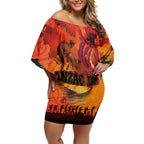 Australia and New Zealand ANZAC Day Off Shoulder Short Dress Soldiers Memories - Red Poppies with Aboriginal and Maori Art