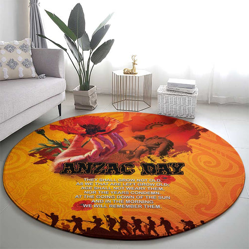 Australia and New Zealand ANZAC Day Round Carpet Soldiers Memories - Red Poppies with Aboriginal and Maori Art