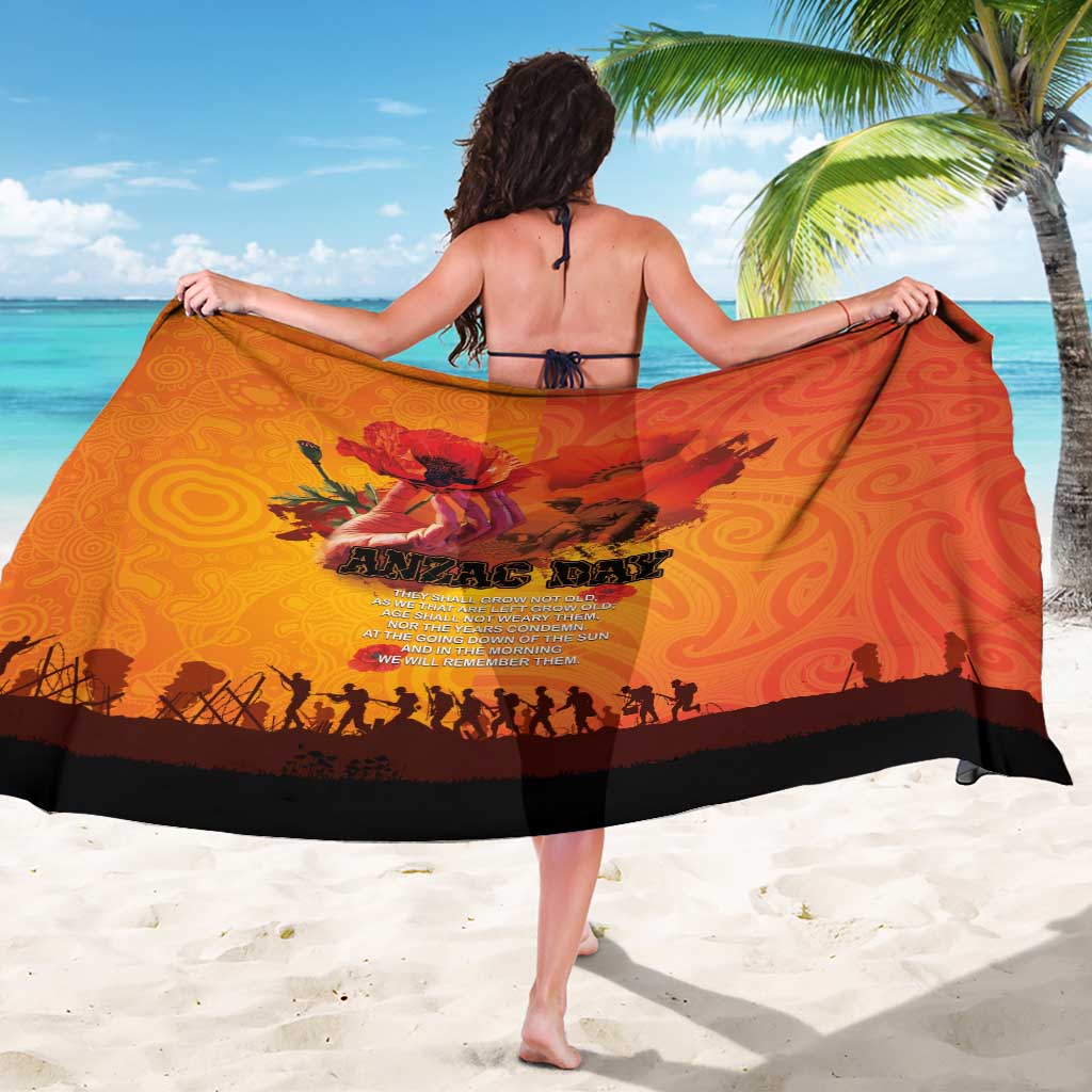 Australia and New Zealand ANZAC Day Sarong Soldiers Memories - Red Poppies with Aboriginal and Maori Art