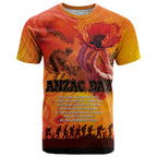 Australia and New Zealand ANZAC Day T Shirt Soldiers Memories - Red Poppies with Aboriginal and Maori Art