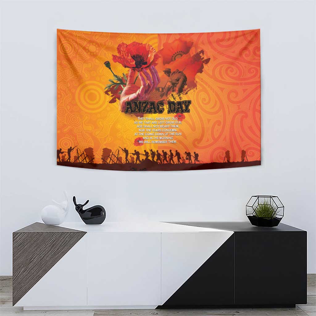 Australia and New Zealand ANZAC Day Tapestry Soldiers Memories - Red Poppies with Aboriginal and Maori Art