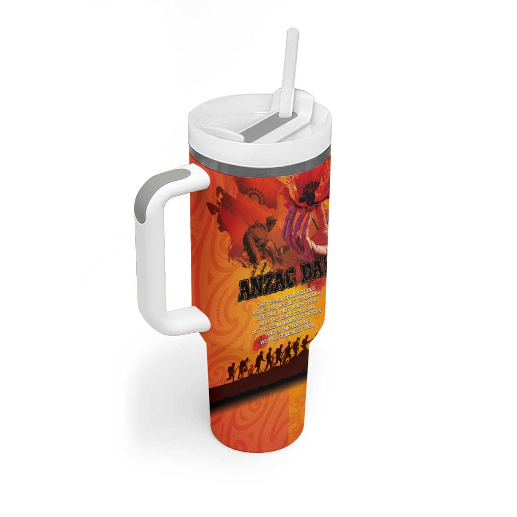Australia and New Zealand ANZAC Day Tumbler With Handle Soldiers Memories - Red Poppies with Aboriginal and Maori Art