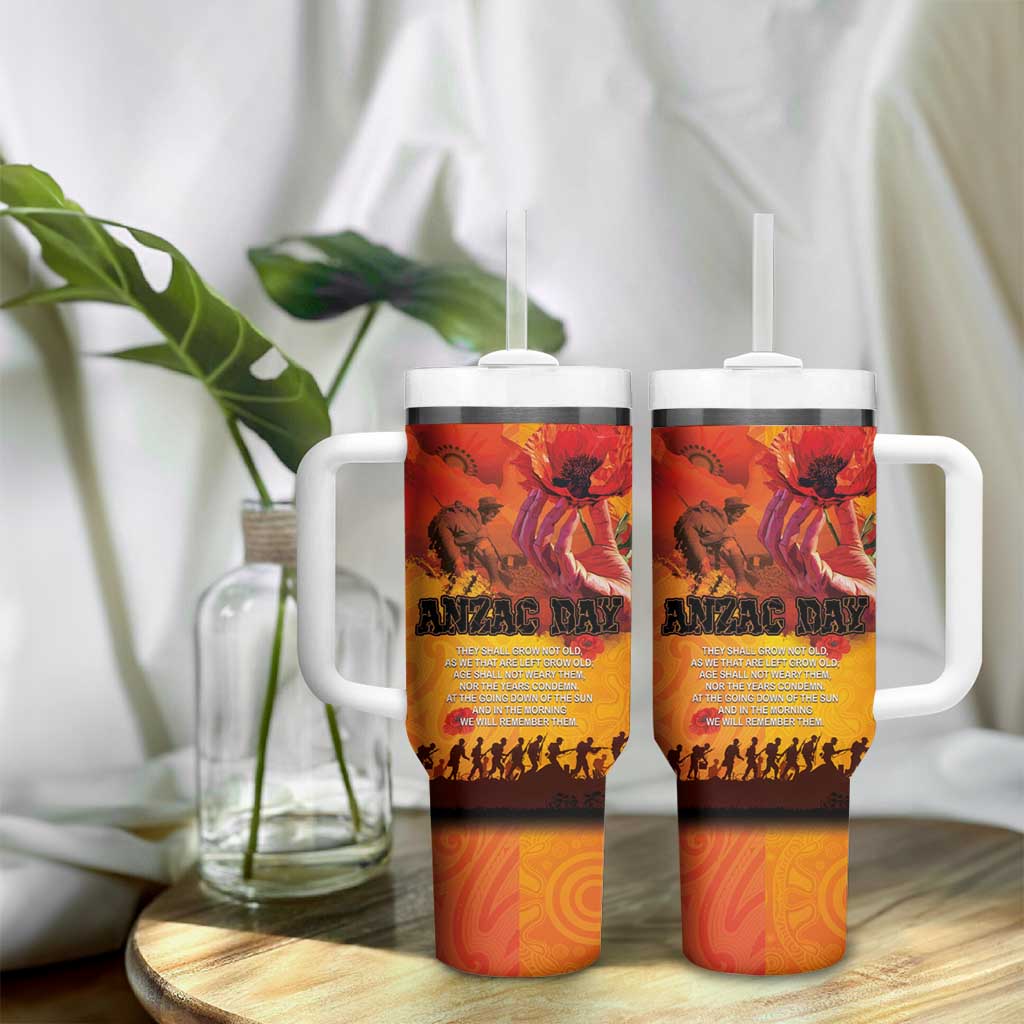 Australia and New Zealand ANZAC Day Tumbler With Handle Soldiers Memories - Red Poppies with Aboriginal and Maori Art