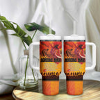 Australia and New Zealand ANZAC Day Tumbler With Handle Soldiers Memories - Red Poppies with Aboriginal and Maori Art
