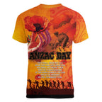 Australia and New Zealand ANZAC Day Women V-Neck T-Shirt Soldiers Memories - Red Poppies with Aboriginal and Maori Art