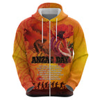 Australia and New Zealand ANZAC Day Zip Hoodie Soldiers Memories - Red Poppies with Aboriginal and Maori Art