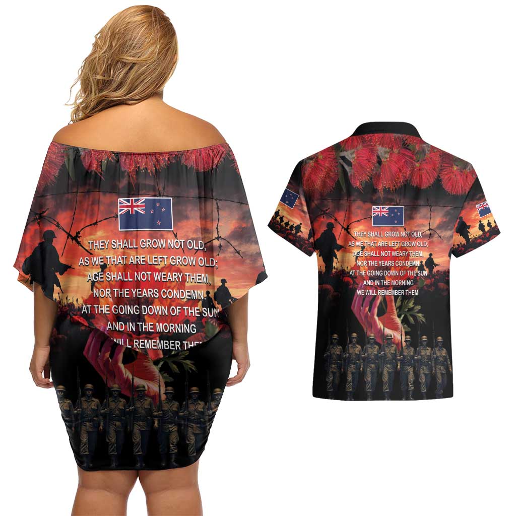 New Zealand ANZAC Day Couples Matching Off Shoulder Short Dress and Hawaiian Shirt Forever in My Thoughts