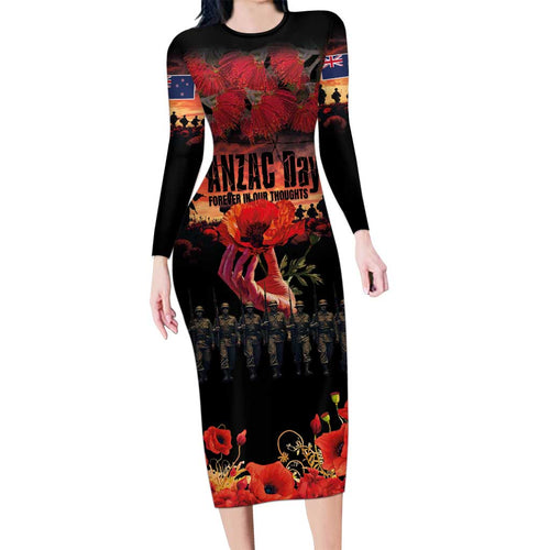 New Zealand ANZAC Day Family Matching Long Sleeve Bodycon Dress and Hawaiian Shirt Forever in My Thoughts
