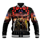 Australia and New Zealand ANZAC Day Baseball Jacket Kangaroo and Kiwi Bird Soldier - Forever in My Thoughts
