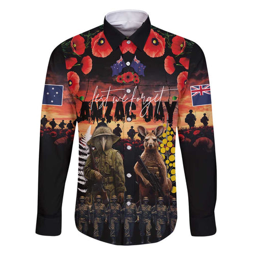 Australia and New Zealand ANZAC Day Family Matching Off Shoulder Maxi Dress and Hawaiian Shirt Kangaroo and Kiwi Bird Soldier - Forever in My Thoughts