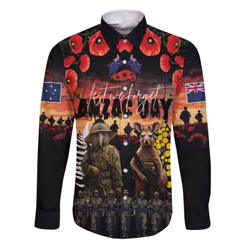 Australia and New Zealand ANZAC Day Family Matching Short Sleeve Bodycon Dress and Hawaiian Shirt Kangaroo and Kiwi Bird Soldier - Forever in My Thoughts