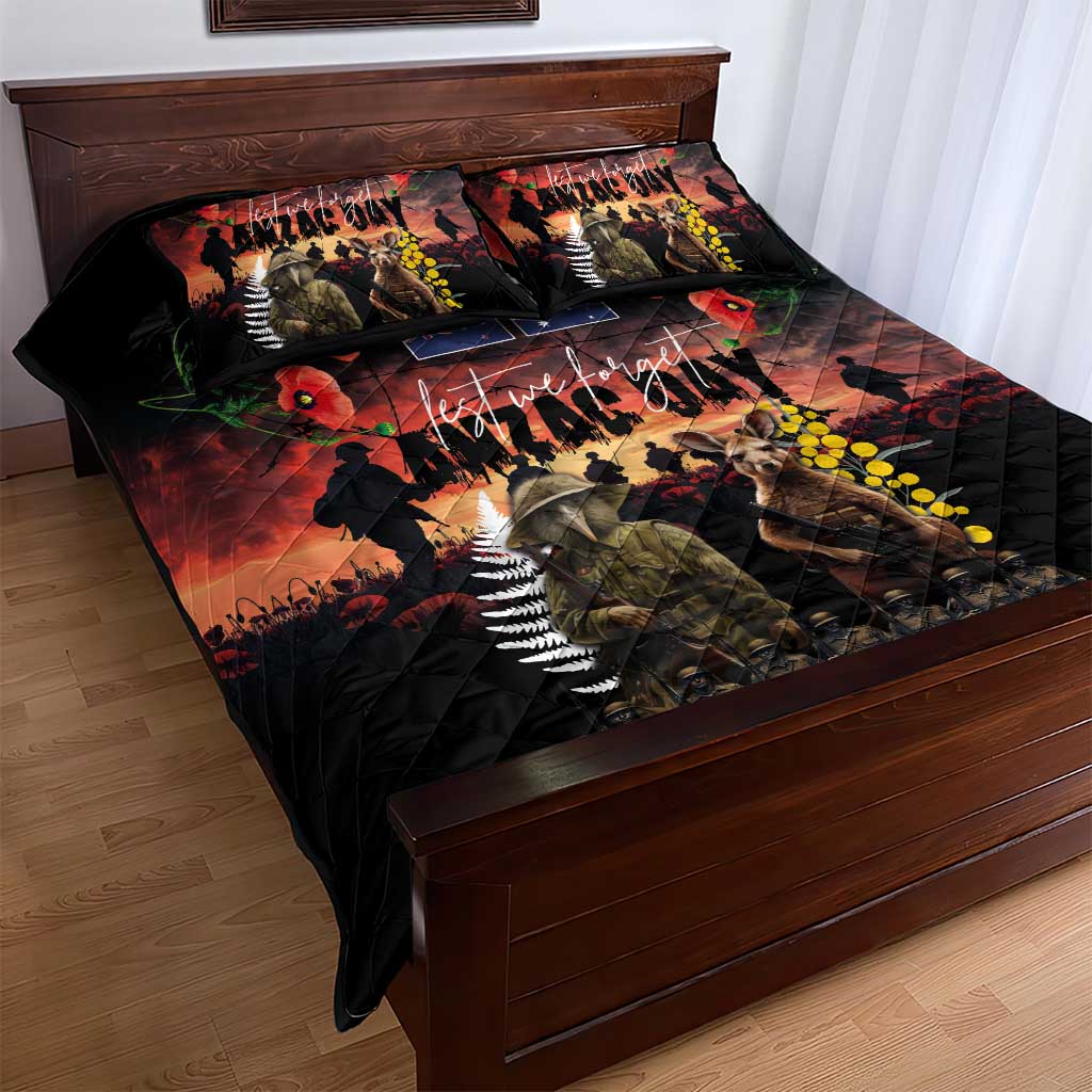 Australia and New Zealand ANZAC Day Quilt Bed Set Kangaroo and Kiwi Bird Soldier - Forever in My Thoughts