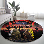 Australia and New Zealand ANZAC Day Round Carpet Kangaroo and Kiwi Bird Soldier - Forever in My Thoughts