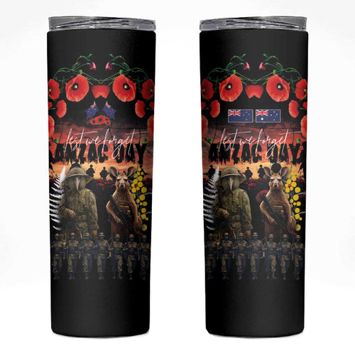 Australia and New Zealand ANZAC Day Skinny Tumbler Kangaroo and Kiwi Bird Soldier Forever in My Thoughts