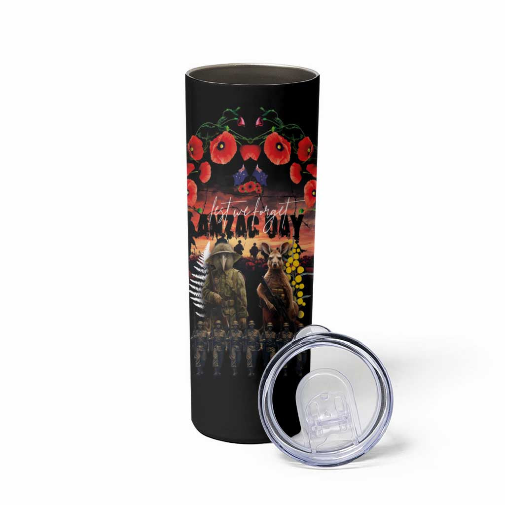 Australia and New Zealand ANZAC Day Skinny Tumbler Kangaroo and Kiwi Bird Soldier Forever in My Thoughts